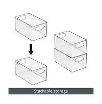 mDesign Plastic Home Office Storage Organizer Bin with Handles - 4 Pack - Clear