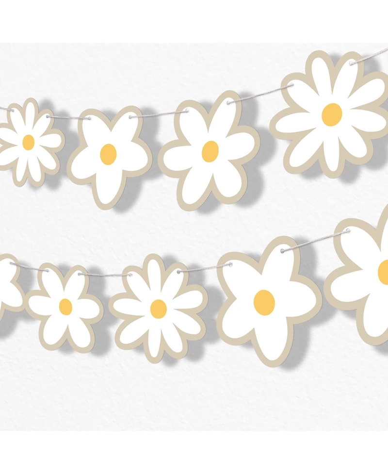 Big Dot of Happiness Tan Daisy Flowers Garland Banner, 30 Feet Cord, 15 Double-Sided Daisies