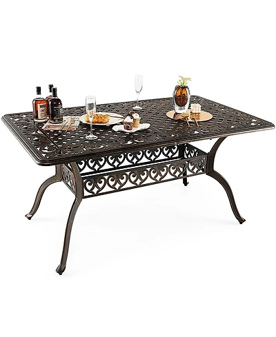 Costway 59'' Outdoor Dining Table All-Weather Cast Aluminum Umbrella Hole 6 Person