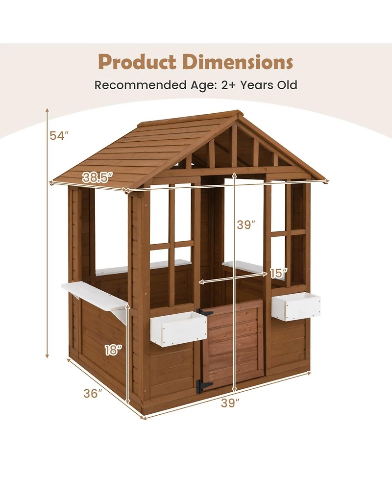 Costway Outdoor Playhouse Wood Adventures Cottage with Serving Stations & Door