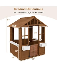 Costway Outdoor Playhouse Wood Adventures Cottage with Serving Stations & Door
