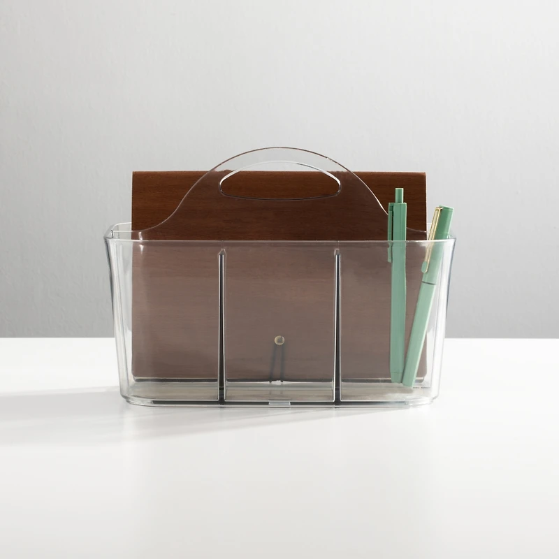 mDesign Small Plastic Storage Caddy Tote for Desktop Office Supplies - Clear, Usa Made