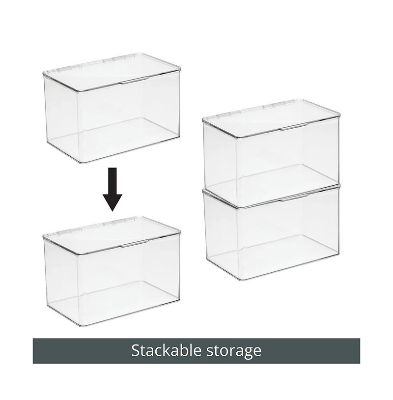 mDesign Plastic Bath Stacking Storage Organizer Box, Hinged Lid, 4 Pack, Clear, Usa Made