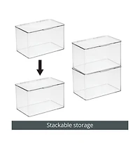 mDesign Plastic Bath Stacking Storage Organizer Box, Hinged Lid, 4 Pack, Clear, Usa Made