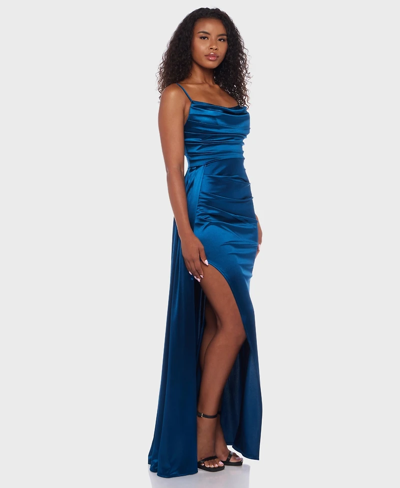 B Darlin Juniors' Satin Cowlneck Gown