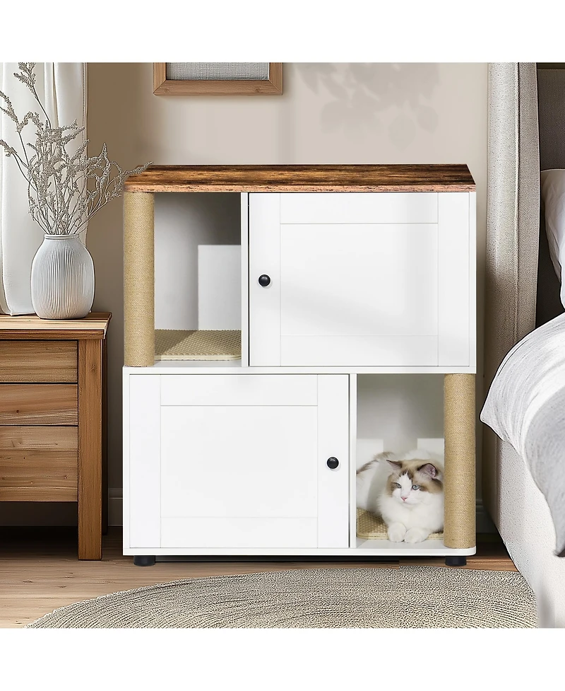 Casainc Storage Cabinet with Double Litter Box Enclosure with Shelve