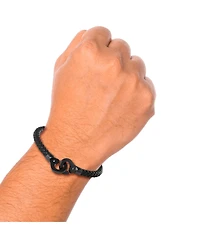 Lucky Brand Men's Braided Leather Bracelet with Matte Black Hook Clasp
