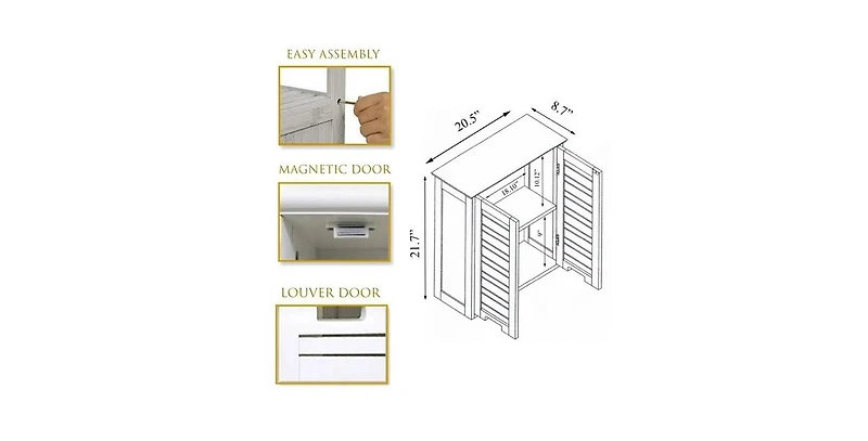 Slickblue Bathroom Wall-Mount Cabinet with Louver Doors, Wood Finish for Stylish Storage
