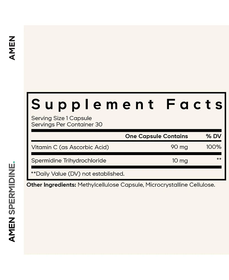 Amen Spermidine Supplement - Vitamin C - Spermidine Pills - Spermidine Trihydrochloride With Vitamin C Ascorbic Acid Gluten-Free