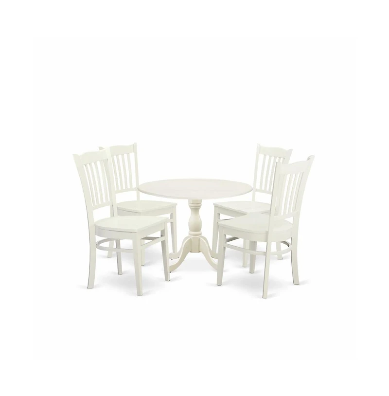 East West Furniture 5 Piece Dining Table Set Contains 1 Drop Leaves Dining Table and 4 Black Dinning Chairs with Slatted Back - Linen White Finish