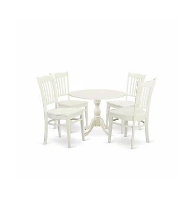 East West Furniture 5 Piece Dining Table Set Contains 1 Drop Leaves Dining Table and 4 Black Dinning Chairs with Slatted Back - Linen White Finish