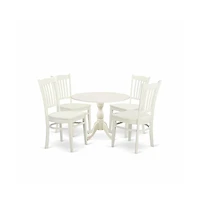East West Furniture 5 Piece Dining Table Set Contains 1 Drop Leaves Dining Table and 4 Black Dinning Chairs with Slatted Back - Linen White Finish