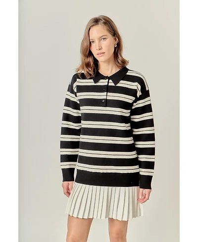 English Factory Women's stripe polo mixed media mini dress