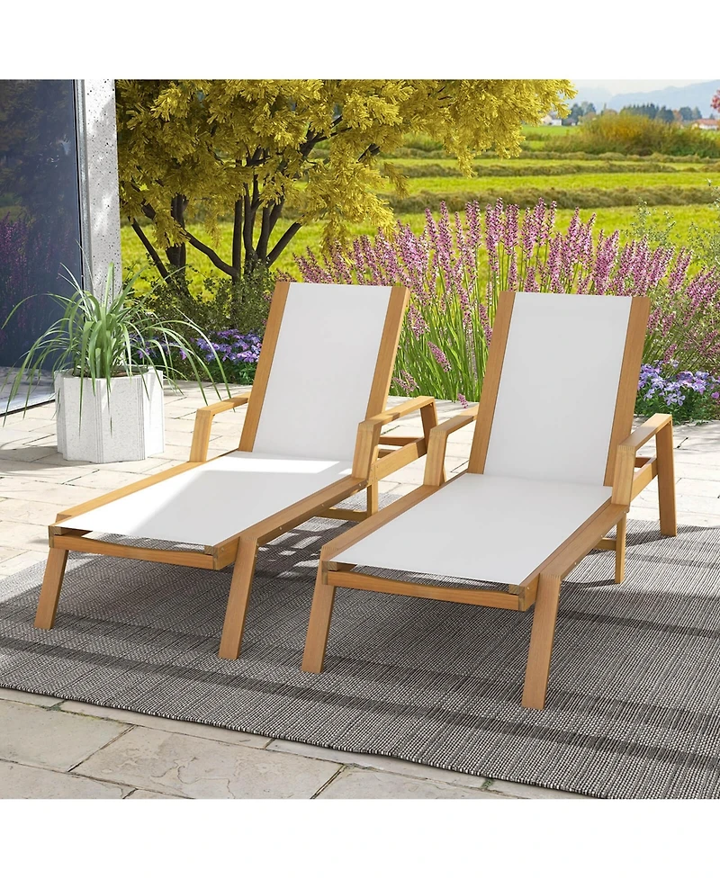 Costway Outdoor Chaise Lounge with Adjustable 5-position Backrest Solid Wood Frame