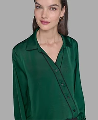 Karl Lagerfeld Paris Petite Crossover Woven Long Sleeve Blouse