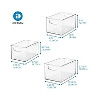 iDesign Plastic Storage Bins with Handles - Set of 3 - Clear