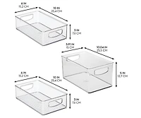 iDesign Plastic Stackable Pantry Bins with Handles, 3 Pack, Clear, Made in Usa
