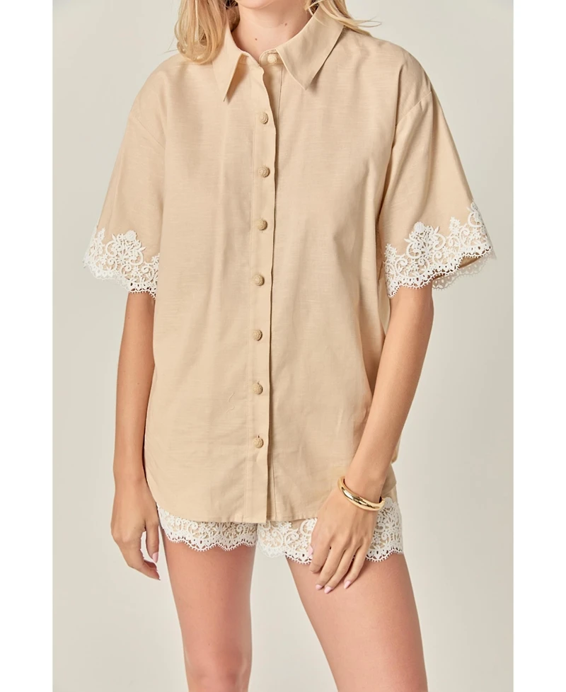 English Factory Women's Linen Lace Shirt