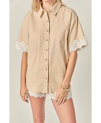 English Factory Women's Linen Lace Shirt