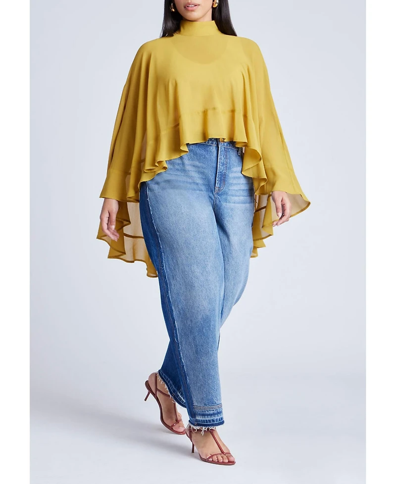 Eloquii Women's Plus Ruffle Detail Asym Cape
