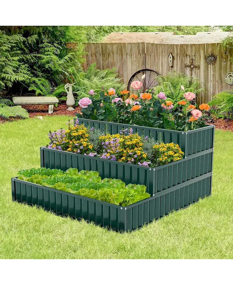 3-Tier Raised Garden Bed,47" x 47" 24" Metal Outdoor Elevated Planter Box