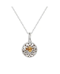 Suzy Levian Sterling Silver Round Cut Topaz And Sapphire Double Halo Pendant