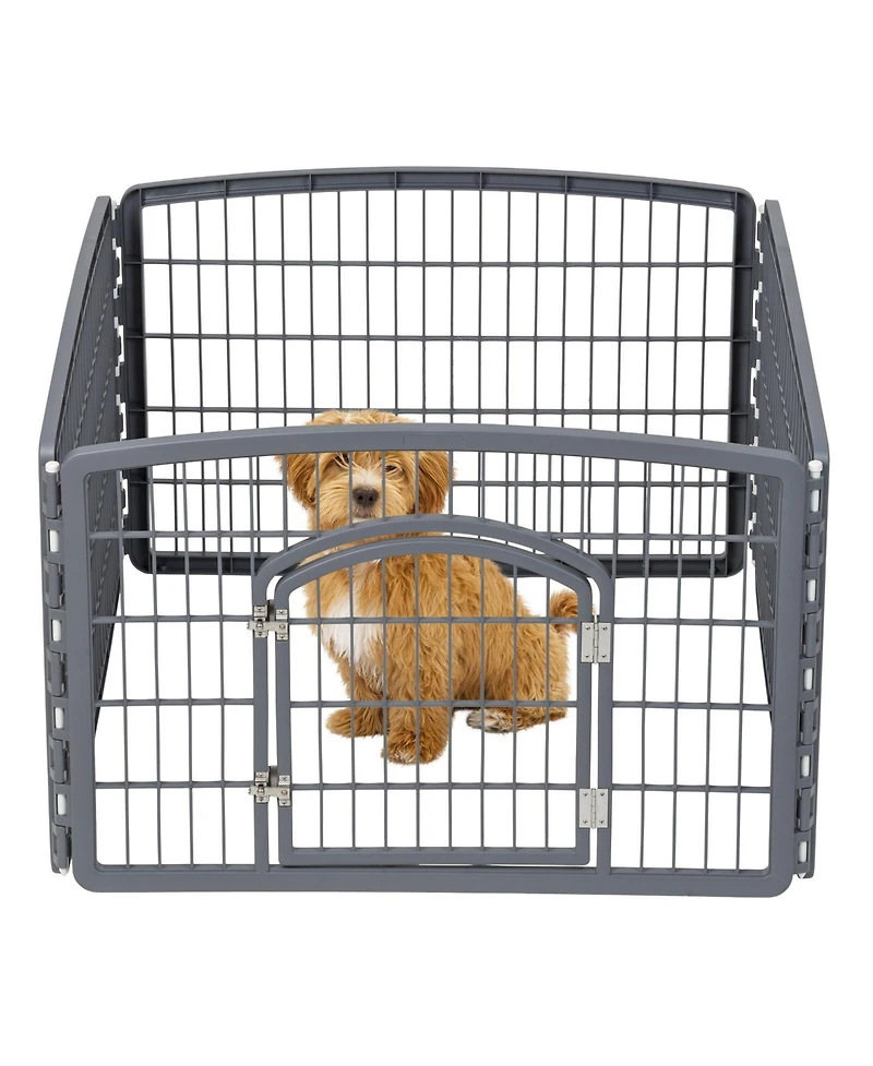 Iris Usa 24" Exercise 4-Panel Pet Playpen with Door, Dog Playpen, Puppy Playpen, Small and Medium Dogs, Keep Pets Secure, Easy Assemble, Rust-Fre