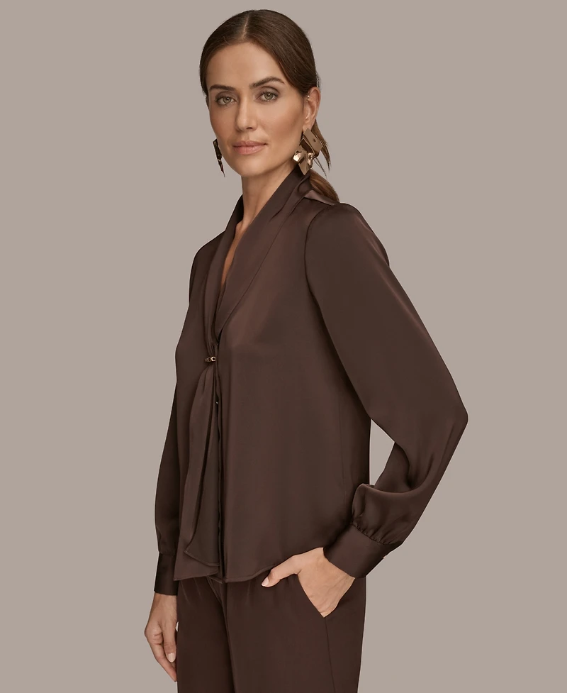 Donna Karan New York Women's Petite V-Neck with Bar in Scarf Top, Regular & Petites
