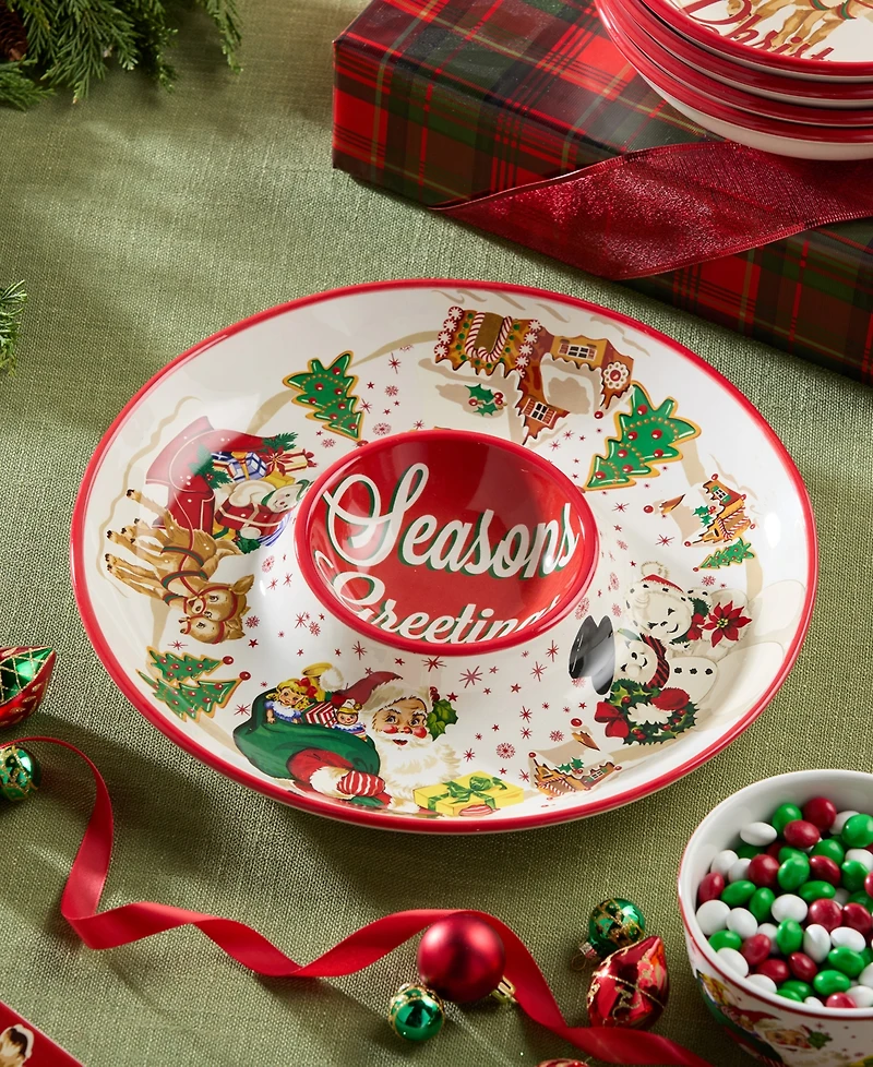 Certified International Santa's Retro Christmas Chip Dip Platter