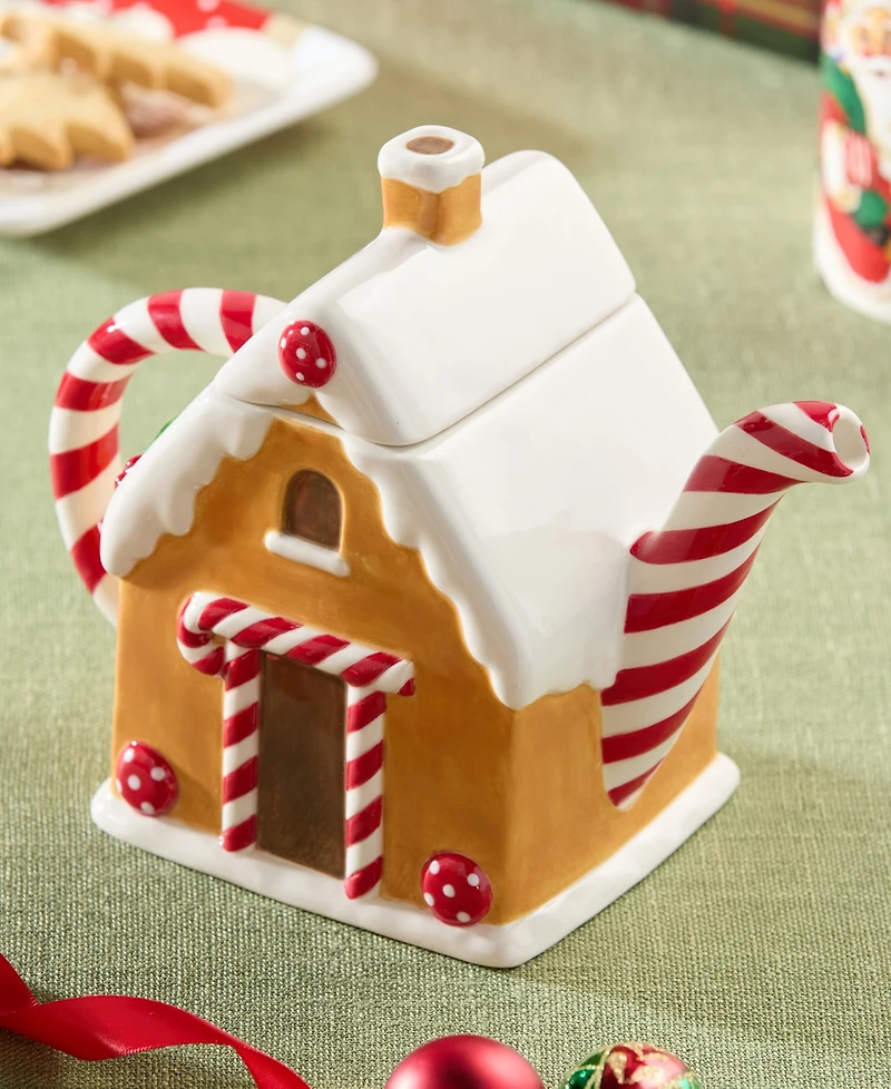 Certified International Santa's Retro Christmas 3-d Gingerbread Teapot