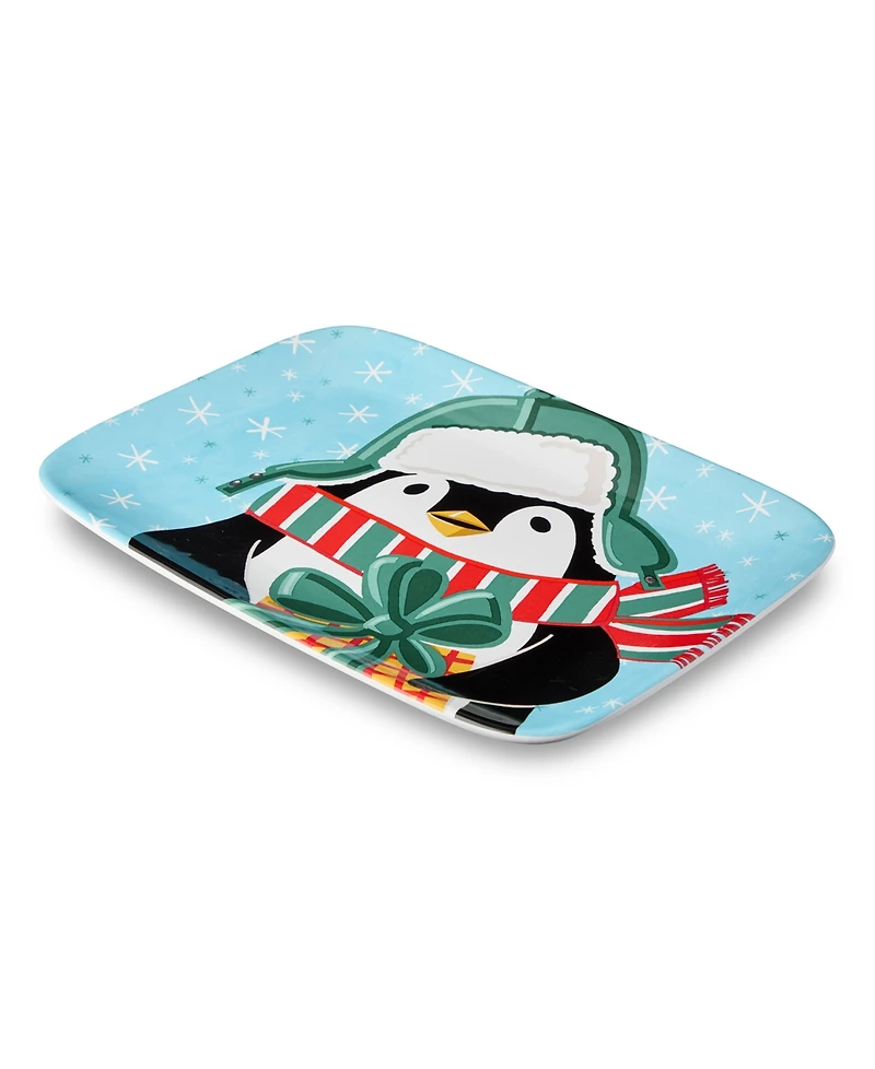 Certified International Christmas Whimsy Penguin Rectangular Platter