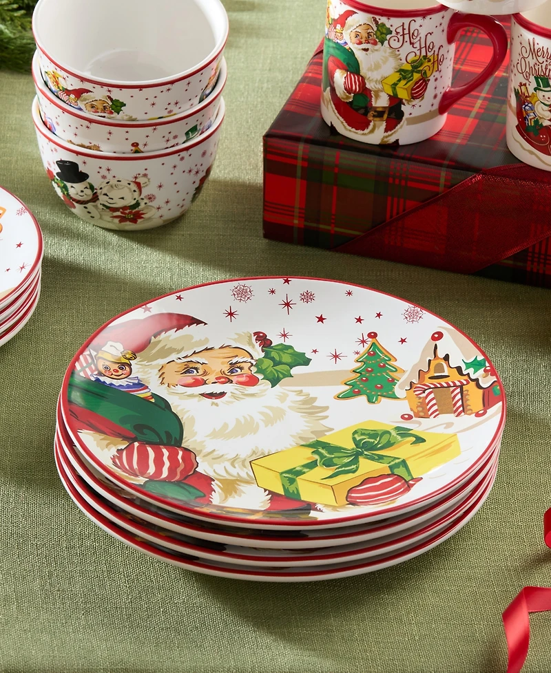 Certified International Santa's Retro Christmas Dinner Plates, Set of 4