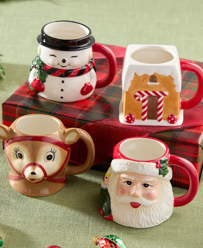 Certified International Santa's Retro Christmas 3-d Mugs, Set of 4