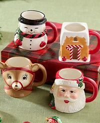 Certified International Santa's Retro Christmas 3-d Mugs, Set of 4