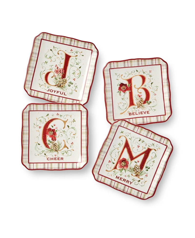 Certified International Winter Blooms Canape Plates, Set of 4