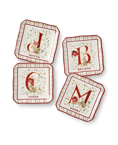 Certified International Winter Blooms Canape Plates, Set of 4