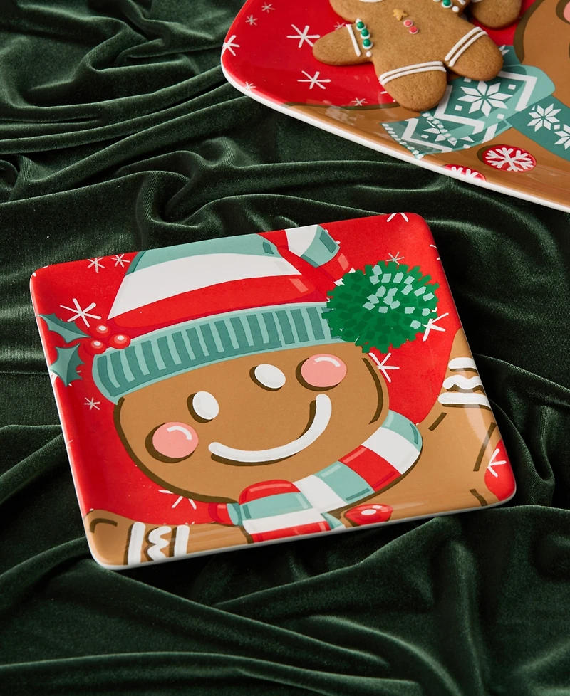 Certified International Christmas Whimsy Gingerbread Dessert Plates, Set of 4