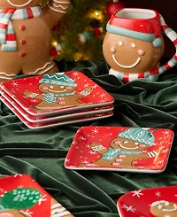 Certified International Christmas Whimsy Gingerbread Canape Plates, Set of 4