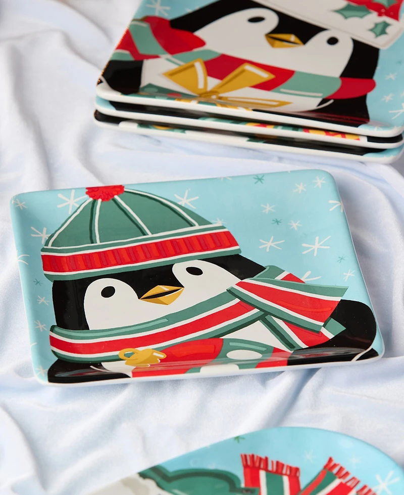 Certified International Christmas Whimsy Penguin Dessert Plates, Set of 4