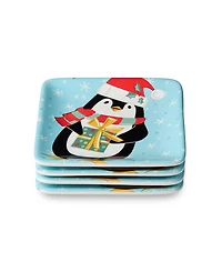 Certified International Christmas Whimsy Penguin Canape Plates, Set of 4