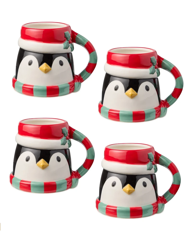 Certified International Christmas Whimsy Penguin 3-d Mugs, Set of 4
