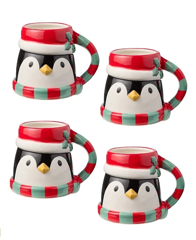 Certified International Christmas Whimsy Penguin 3-d Mugs, Set of 4