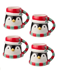 Certified International Christmas Whimsy Penguin 3-d Mugs, Set of 4