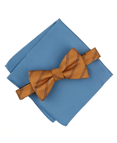 Alfani Men's Mini-Pattern Bow Tie & Solid Pocket Square Set
