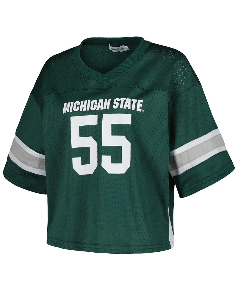 Established & Co. Women's 55 Green Michigan State Spartans Fashion Boxy Cropped Football Jersey