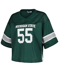 Established & Co. Women's 55 Green Michigan State Spartans Fashion Boxy Cropped Football Jersey