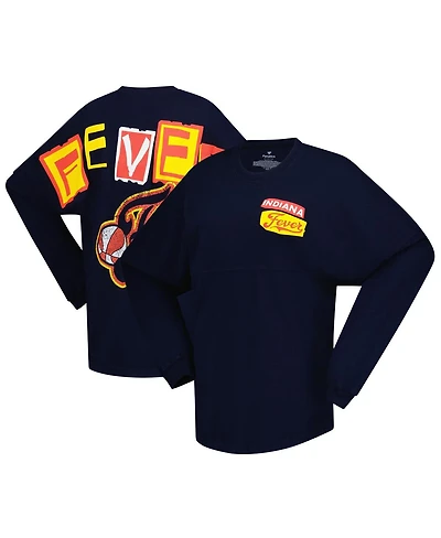 Spirit Jersey Women's Navy Indiana Fever Patches Oversized Long Sleeve T-Shirt