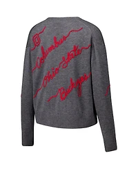Kadyluxe Women's Gray Ohio State Buckeyes Love Note Embroidered Sweater
