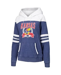 Camp David Women's Navy Kansas Jayhawks Blitz Striped Blocked Raglan Pullover Hoodie