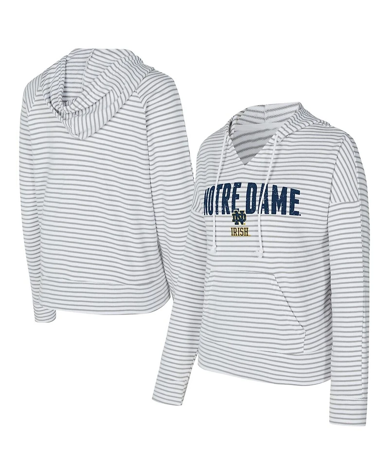 Concepts Sport Men's White/Gray Notre Dame Fighting Irish French Terry Striped V-Neck Pullover Hoodie